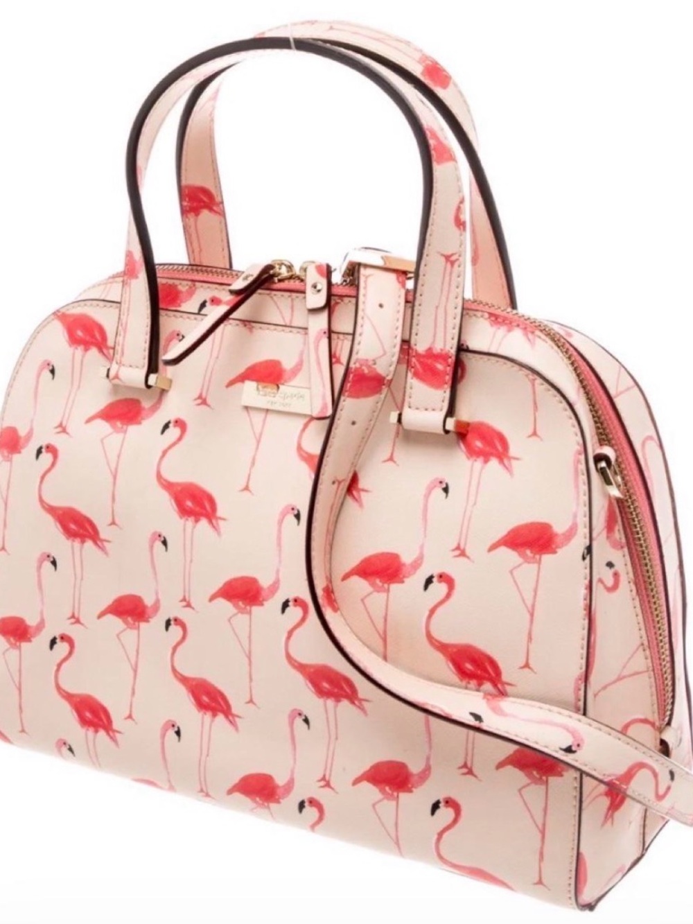 Kate Spade very excellent condition Flamingo Print Dome Satchel Handbag - Pink